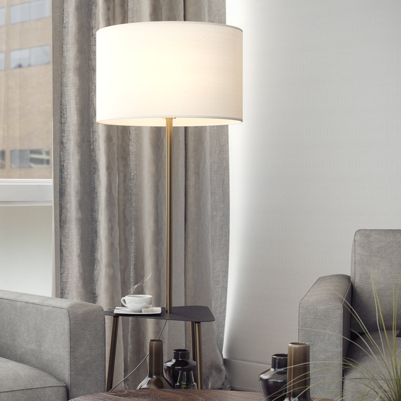 Latitude Run® Joshveer 60'' Black/Antique Brass Tray Table Floor Lamp